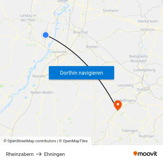 Rheinzabern to Ehningen map