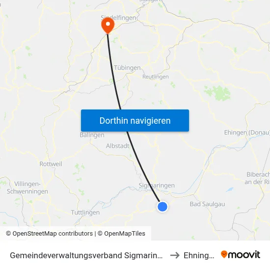 Gemeindeverwaltungsverband Sigmaringen to Ehningen map