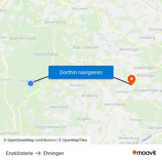 Enzklösterle to Ehningen map