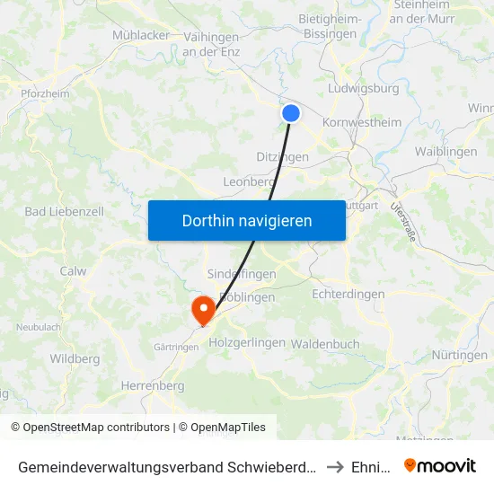 Gemeindeverwaltungsverband Schwieberdingen-Hemmingen to Ehningen map