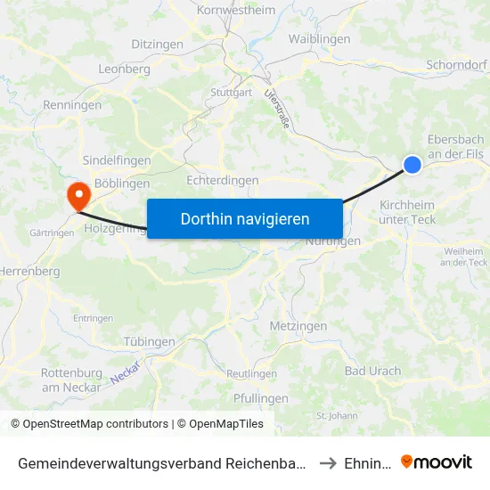 Gemeindeverwaltungsverband Reichenbach An Der Fils to Ehningen map