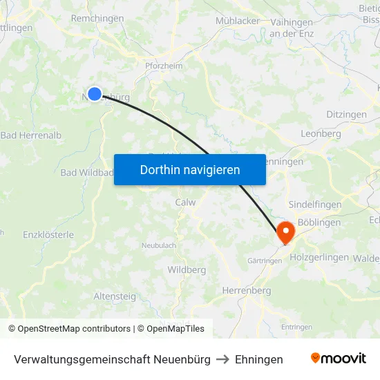 Verwaltungsgemeinschaft Neuenbürg to Ehningen map