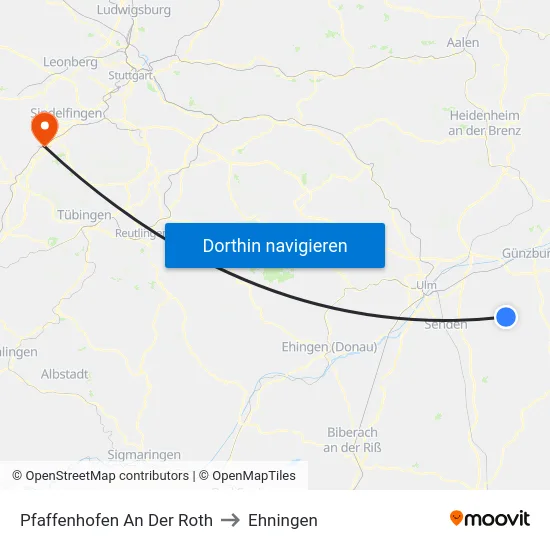 Pfaffenhofen An Der Roth to Ehningen map