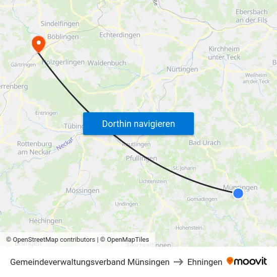 Gemeindeverwaltungsverband Münsingen to Ehningen map