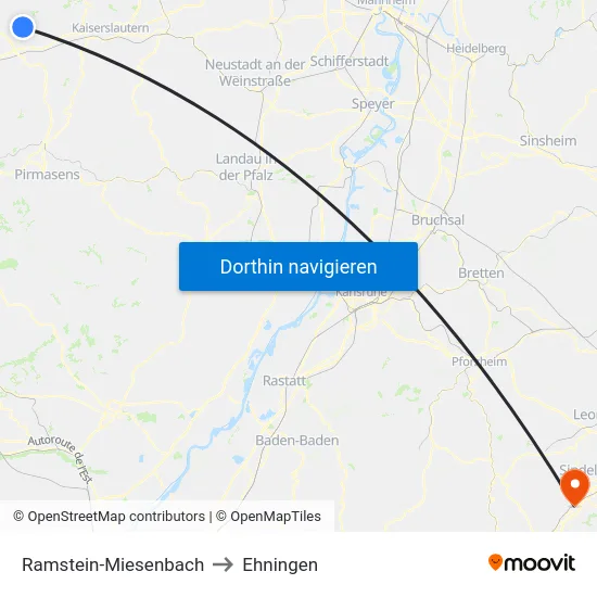 Ramstein-Miesenbach to Ehningen map