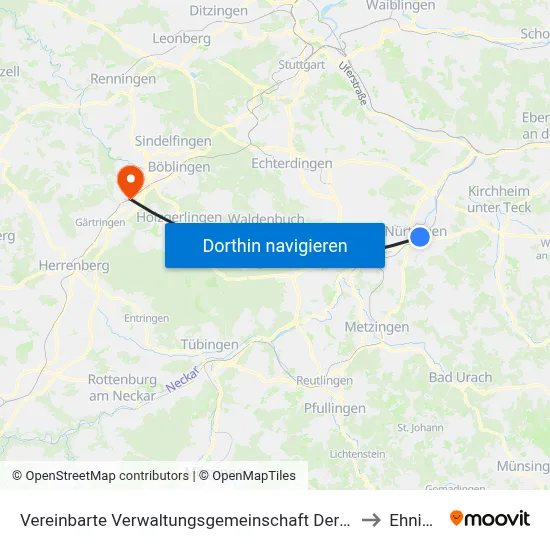 Vereinbarte Verwaltungsgemeinschaft Der Stadt Nürtingen to Ehningen map