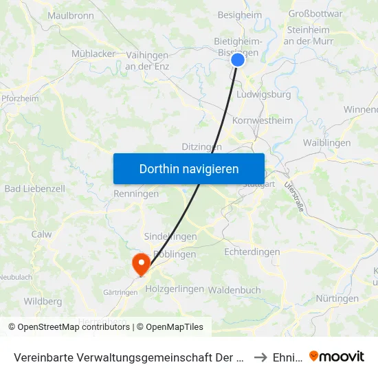 Vereinbarte Verwaltungsgemeinschaft Der Stadt Bietigheim-Bissingen to Ehningen map
