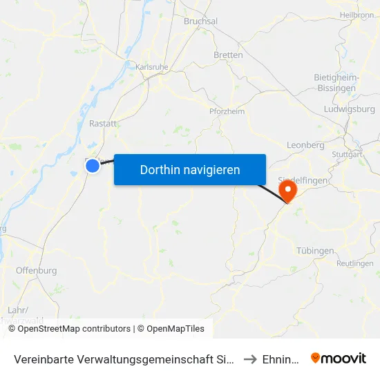Vereinbarte Verwaltungsgemeinschaft Sinzheim to Ehningen map