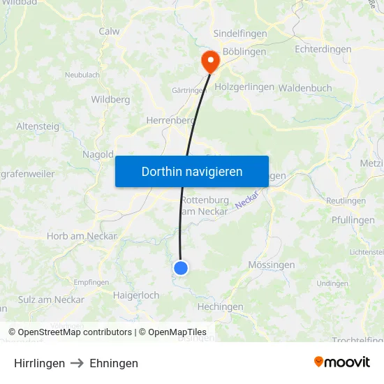 Hirrlingen to Ehningen map