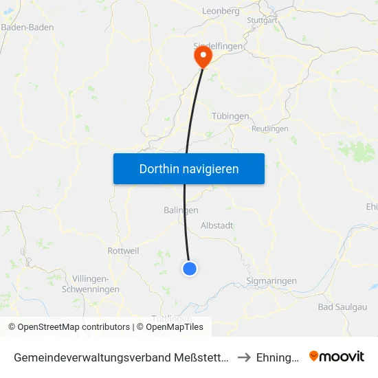 Gemeindeverwaltungsverband Meßstetten to Ehningen map
