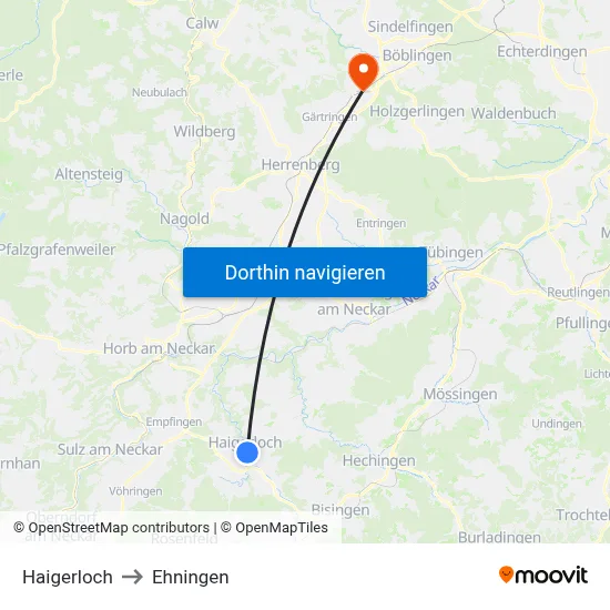 Haigerloch to Ehningen map