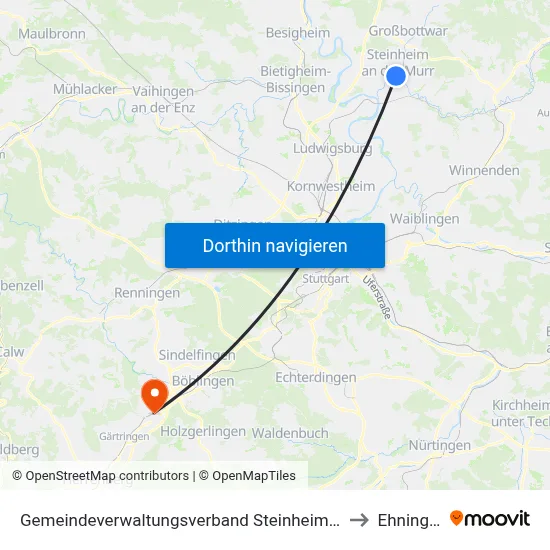 Gemeindeverwaltungsverband Steinheim-Murr to Ehningen map