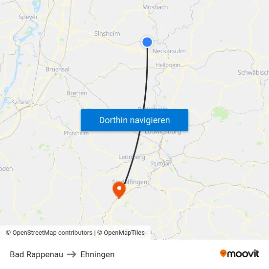 Bad Rappenau to Ehningen map