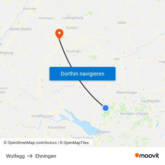 Wolfegg to Ehningen map