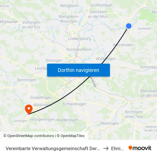 Vereinbarte Verwaltungsgemeinschaft Der Stadt Backnang to Ehningen map
