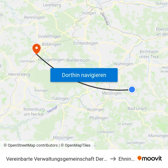 Vereinbarte Verwaltungsgemeinschaft Der Stadt Neuffen to Ehningen map
