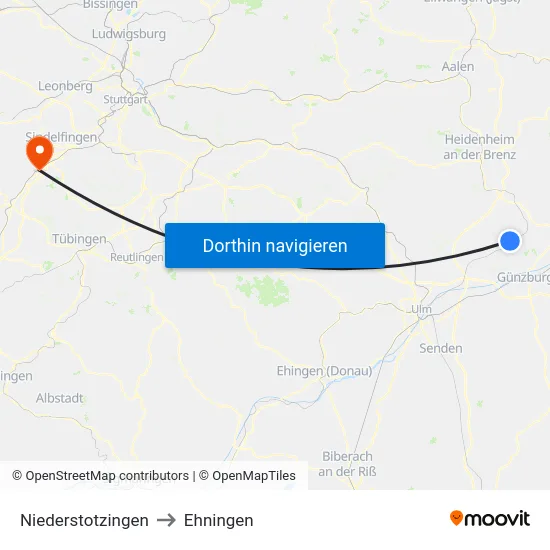 Niederstotzingen to Ehningen map