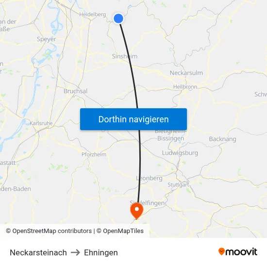 Neckarsteinach to Ehningen map
