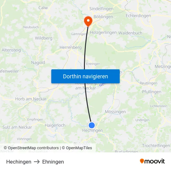 Hechingen to Ehningen map