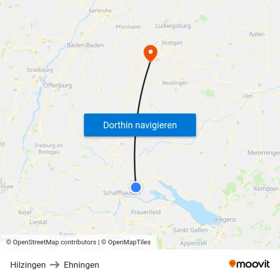 Hilzingen to Ehningen map