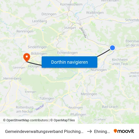 Gemeindeverwaltungsverband Plochingen to Ehningen map