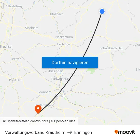 Verwaltungsverband Krautheim to Ehningen map