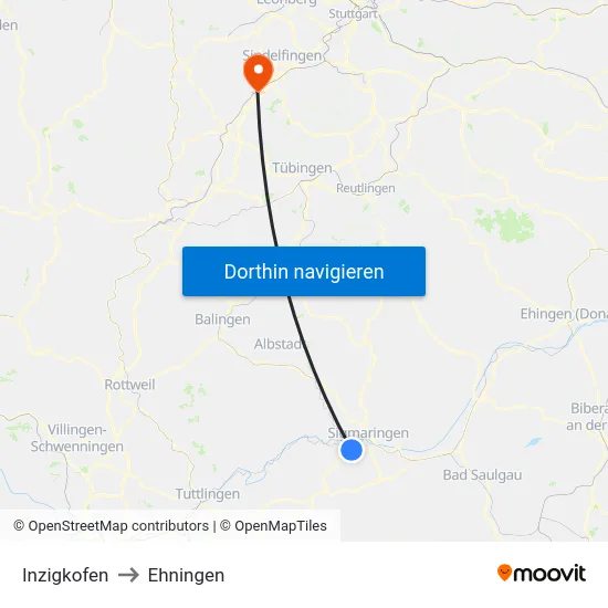 Inzigkofen to Ehningen map