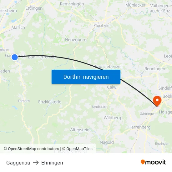 Gaggenau to Ehningen map