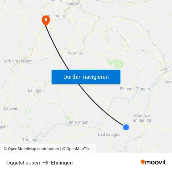 Oggelshausen to Ehningen map