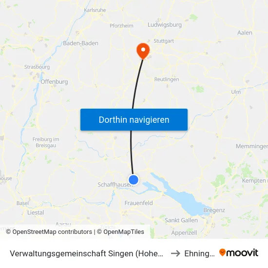Verwaltungsgemeinschaft Singen (Hohentwiel) to Ehningen map