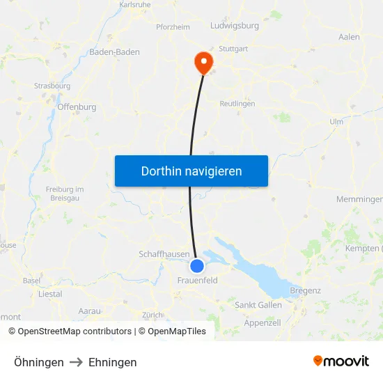Öhningen to Ehningen map