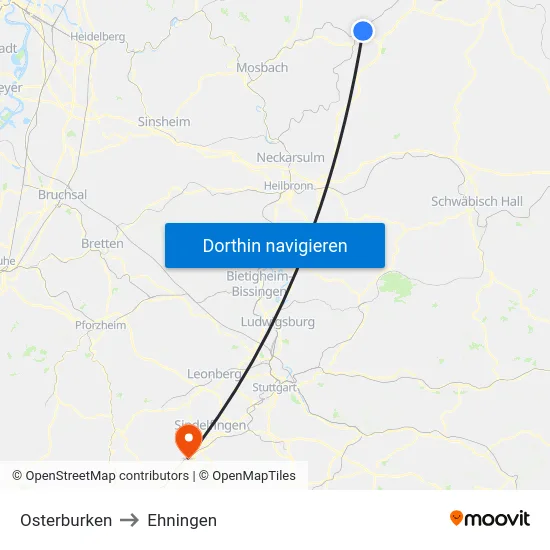 Osterburken to Ehningen map