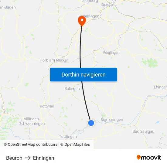 Beuron to Ehningen map