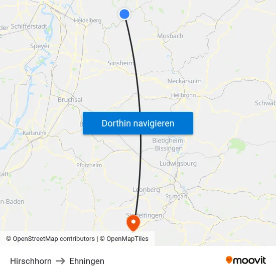 Hirschhorn to Ehningen map