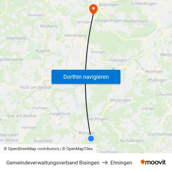 Gemeindeverwaltungsverband Bisingen to Ehningen map