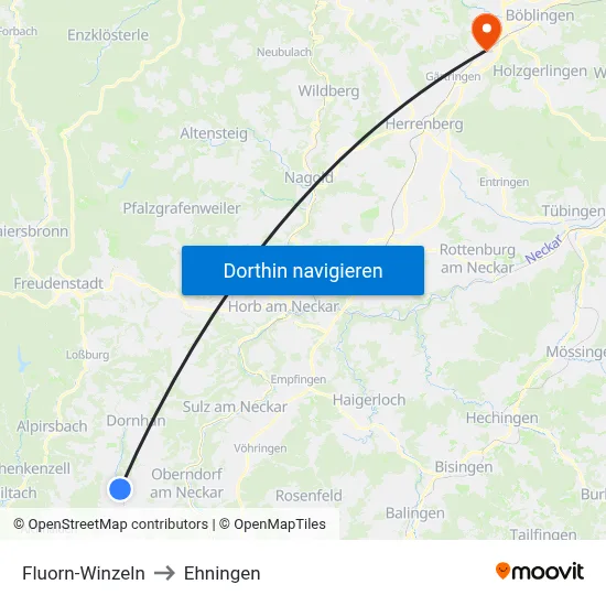Fluorn-Winzeln to Ehningen map