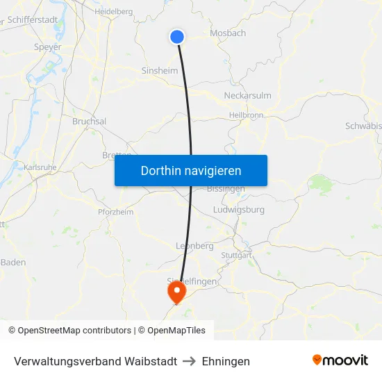 Verwaltungsverband Waibstadt to Ehningen map