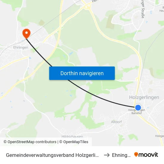 Gemeindeverwaltungsverband Holzgerlingen to Ehningen map