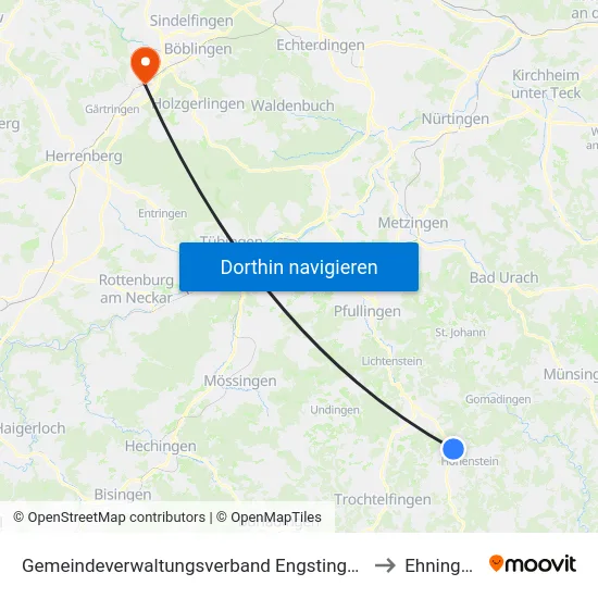 Gemeindeverwaltungsverband Engstingen to Ehningen map