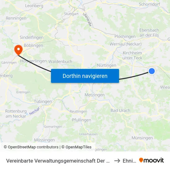 Vereinbarte Verwaltungsgemeinschaft Der Stadt Weilheim An Der Teck to Ehningen map