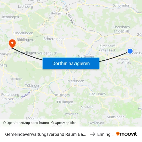 Gemeindeverwaltungsverband Raum Bad Boll to Ehningen map