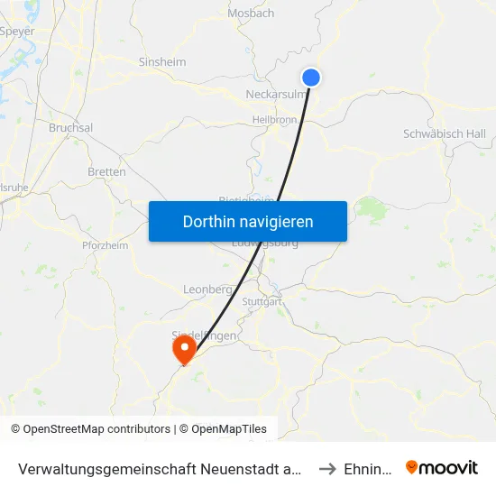 Verwaltungsgemeinschaft Neuenstadt am Kocher to Ehningen map