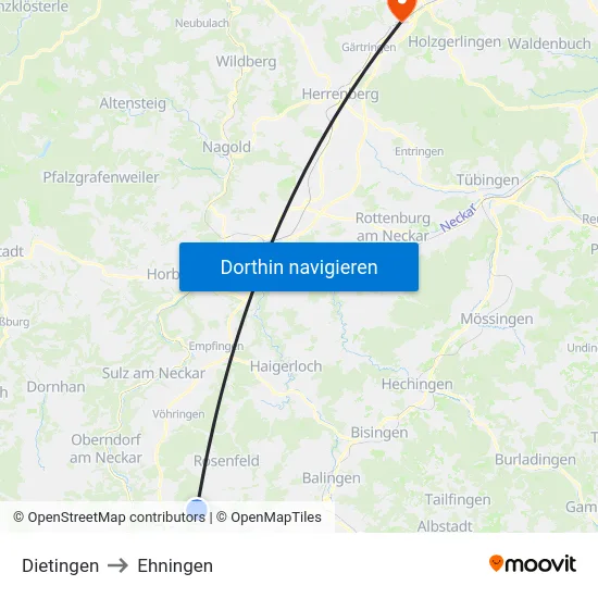 Dietingen to Ehningen map