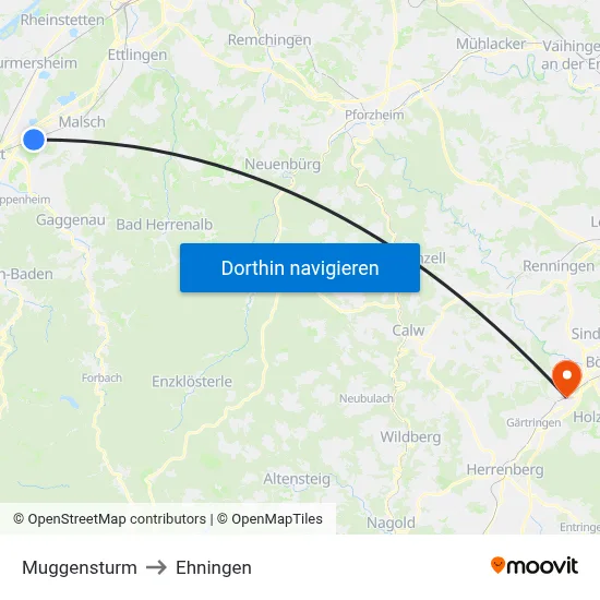 Muggensturm to Ehningen map