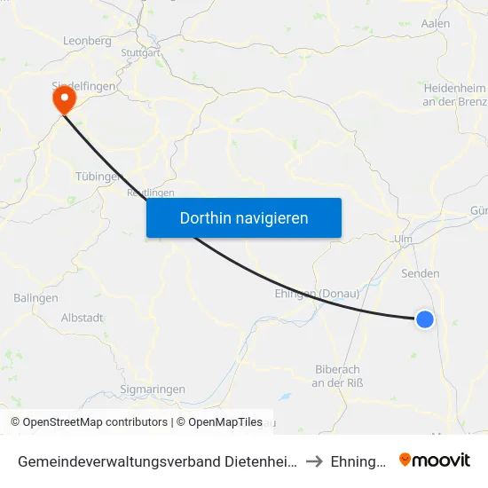 Gemeindeverwaltungsverband Dietenheim to Ehningen map