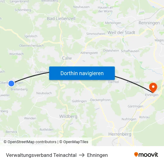 Verwaltungsverband Teinachtal to Ehningen map