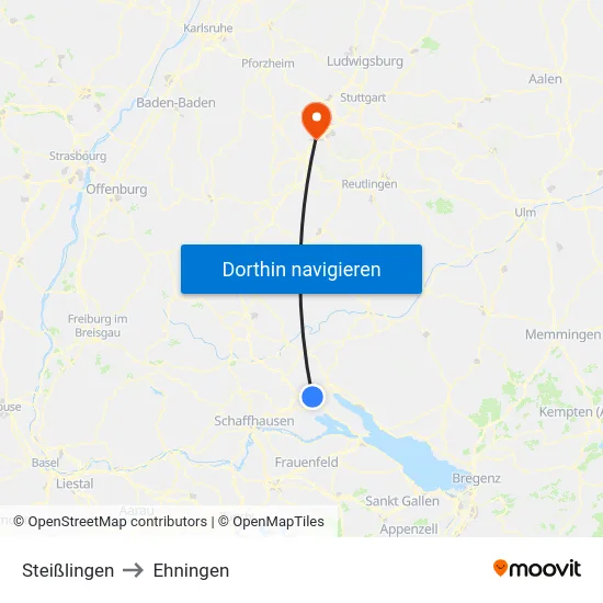 Steißlingen to Ehningen map