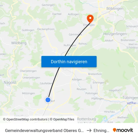 Gemeindeverwaltungsverband Oberes Gäu to Ehningen map