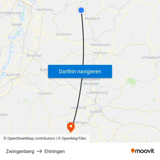 Zwingenberg to Ehningen map