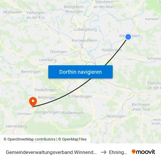 Gemeindeverwaltungsverband Winnenden to Ehningen map